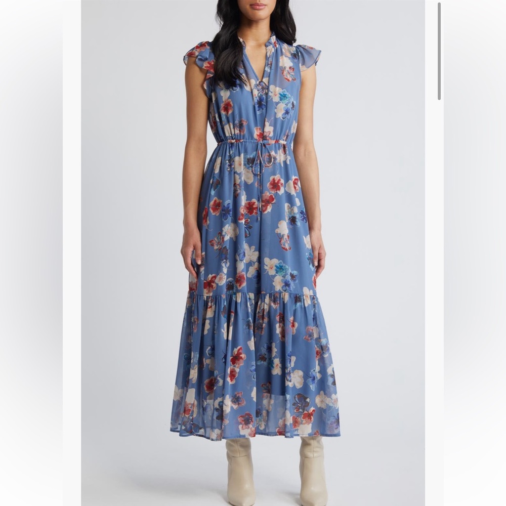 Steve Madden Blue Floral Tiered Dress, XL